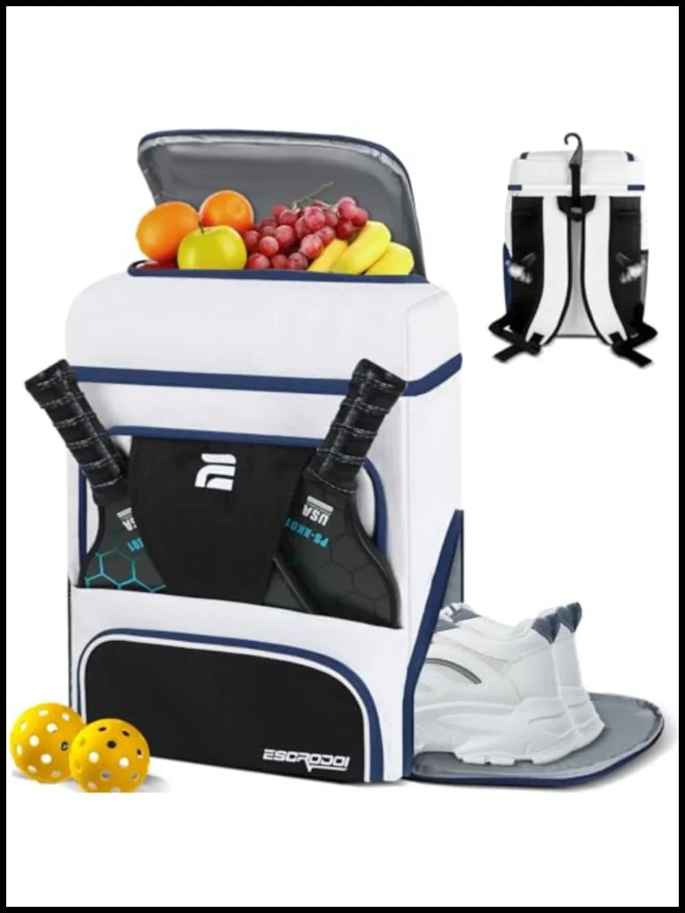 Large Pickleball Backpack with Shoe Compartment & Cooler, Multi-Pocket Gym Bag